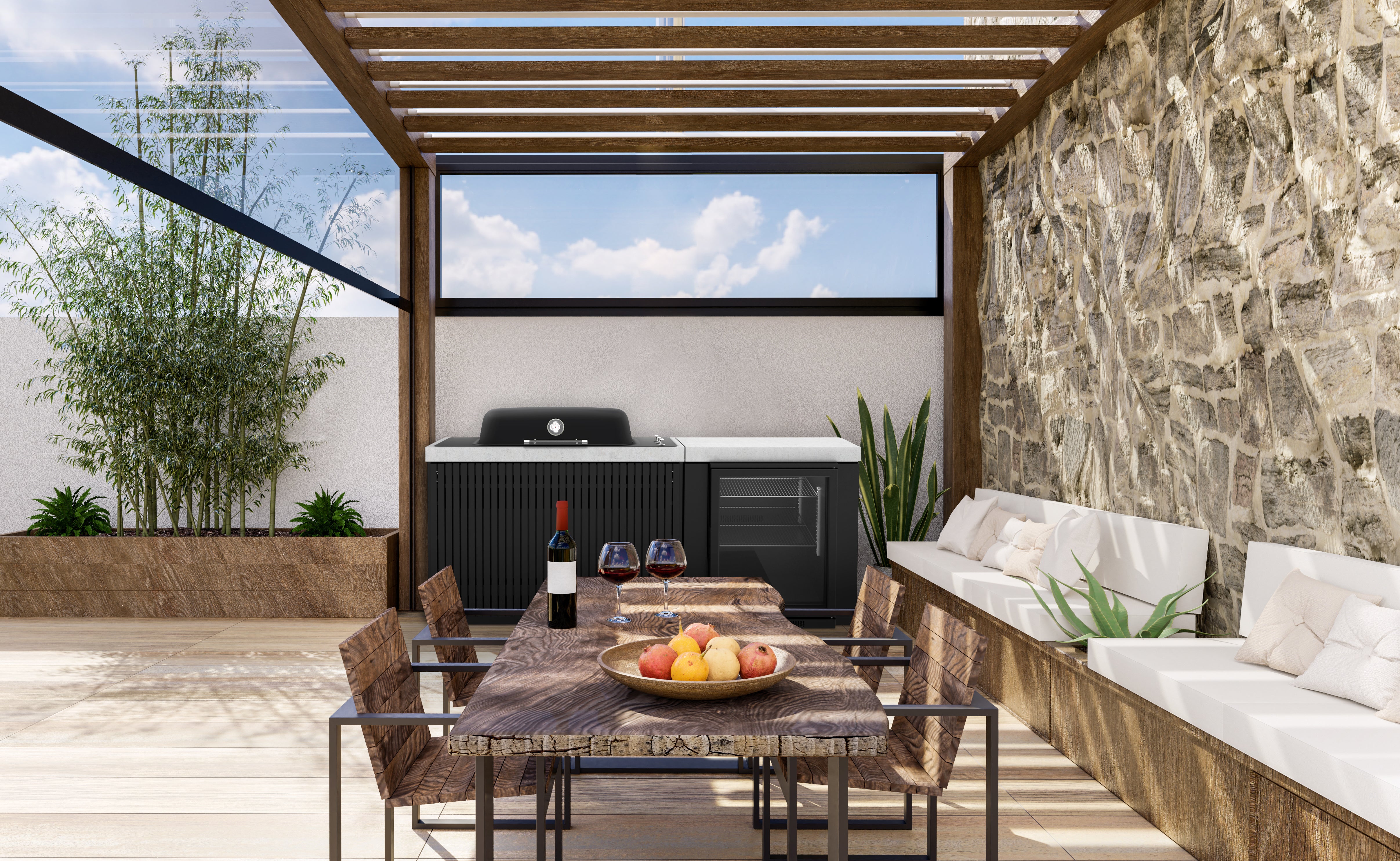 Everdure Seabreeze Outdoor Kitchen with Furnace Built In BBQ & Single Door Beverage Cooler (Black)