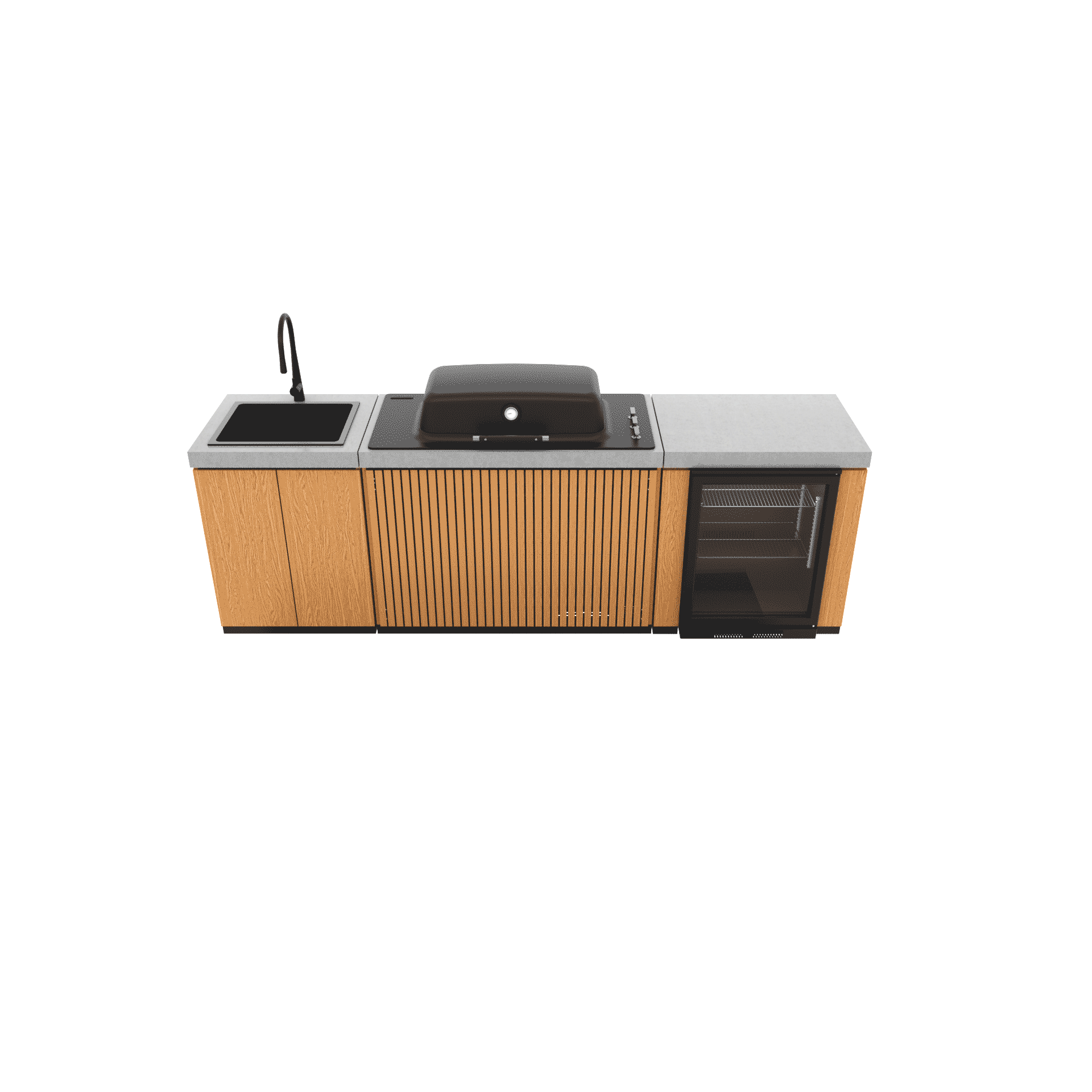 Everdure Seabreeze Outdoor Kitchen with 3 Burner BBQ, Sink & Beverage Cooler (Timber Look)