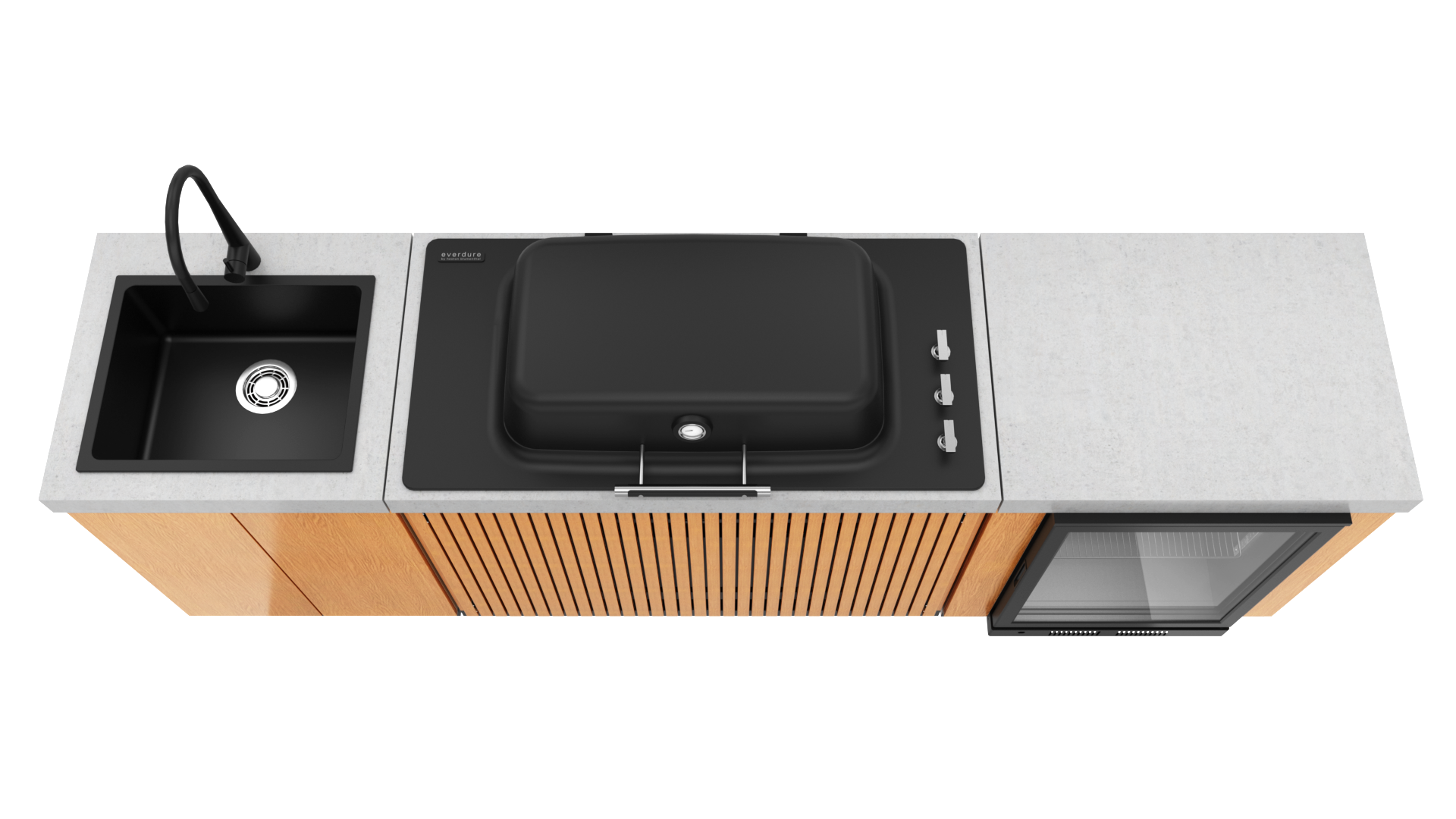Everdure Seabreeze Outdoor Kitchen with 3 Burner BBQ, Sink & Beverage Cooler (Timber Look)