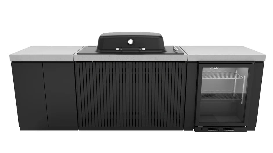 Everdure Seabreeze Outdoor Kitchen with 3 Burner BBQ, Double Door Storage & Beverage Cooler (Black)