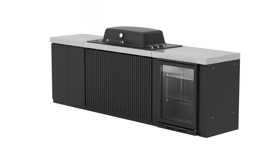 Everdure Seabreeze Outdoor Kitchen with 3 Burner BBQ, Double Door Storage & Beverage Cooler (Black)
