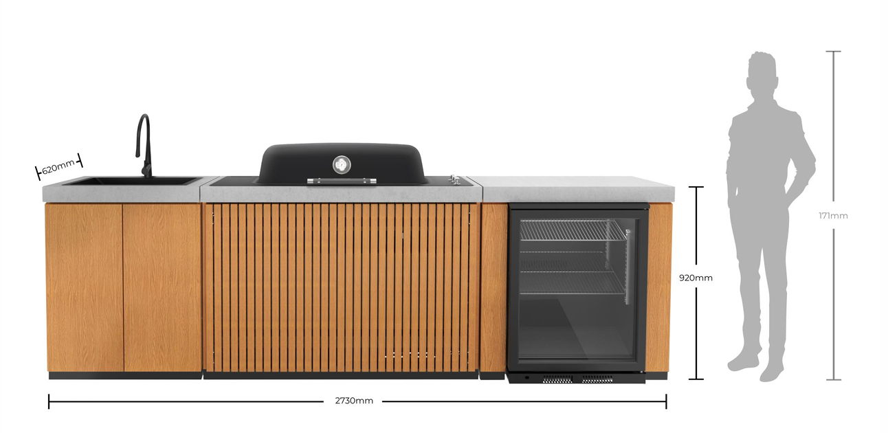 Everdure Seabreeze Outdoor Kitchen with 3 Burner BBQ, Sink & Beverage Cooler (Black)
