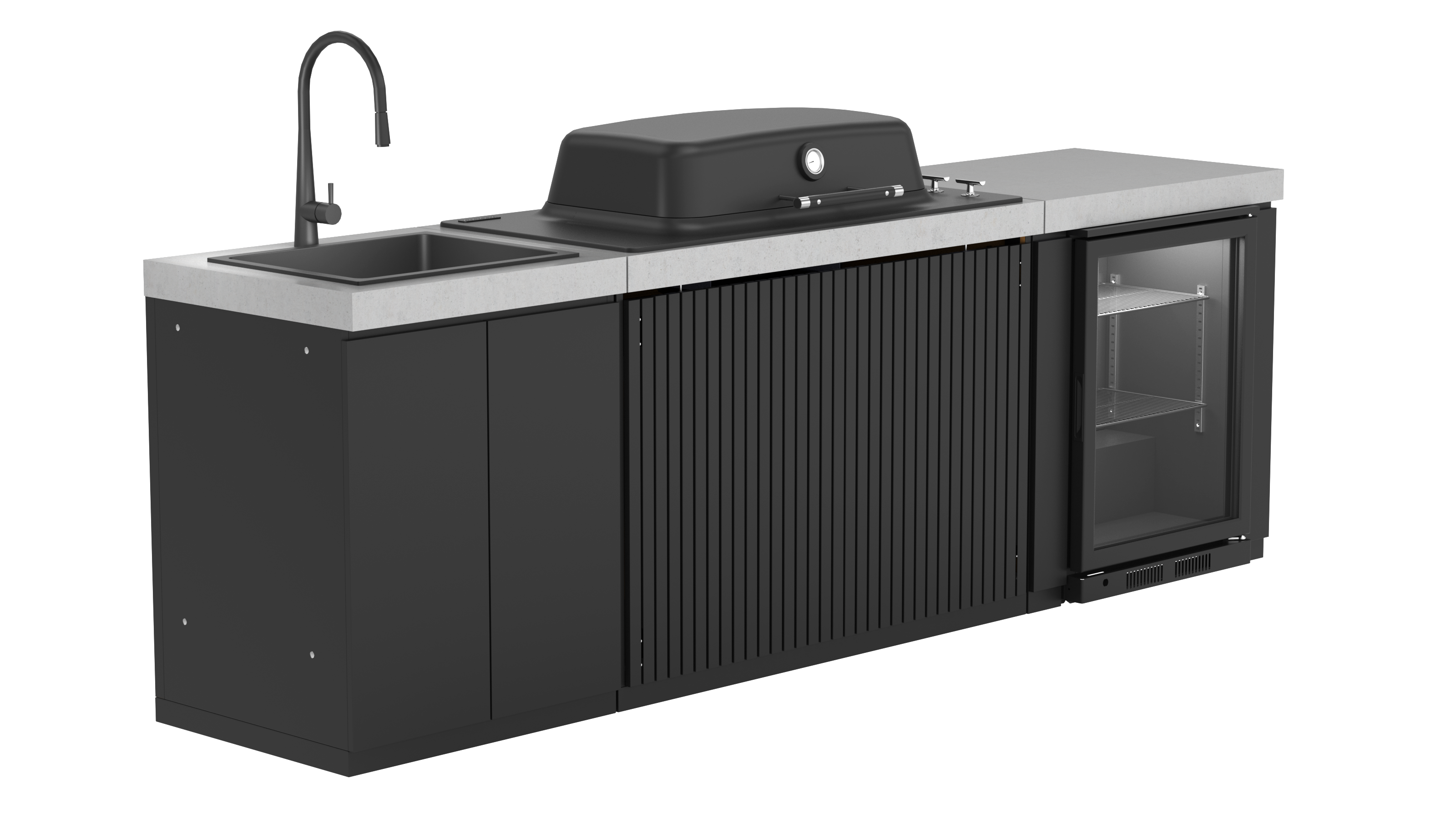 Everdure Seabreeze Outdoor Kitchen with 3 Burner BBQ, Sink & Beverage Cooler (Black)