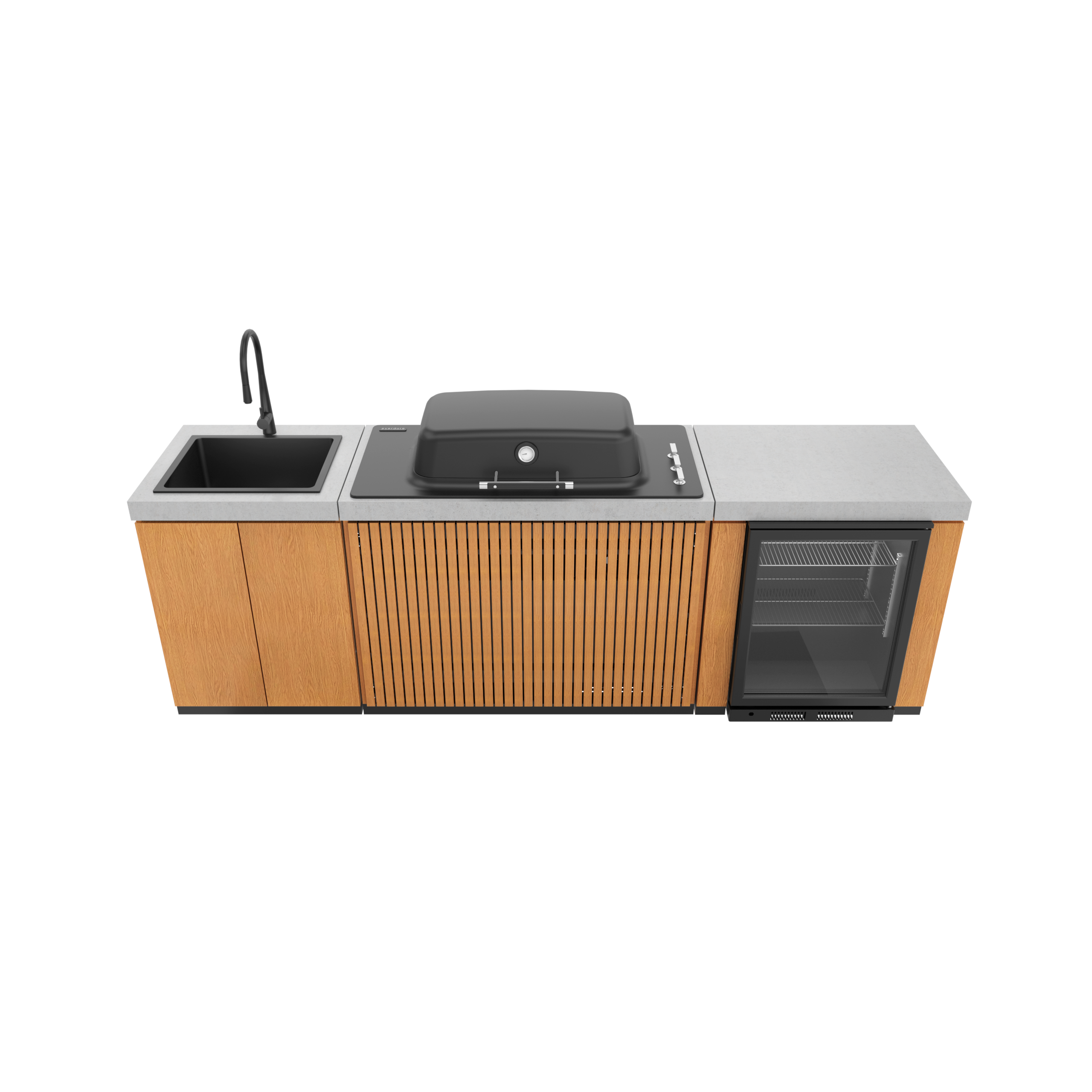 Everdure Seabreeze Outdoor Kitchen with 3 Burner BBQ, Sink & Beverage Cooler (Timber Look)