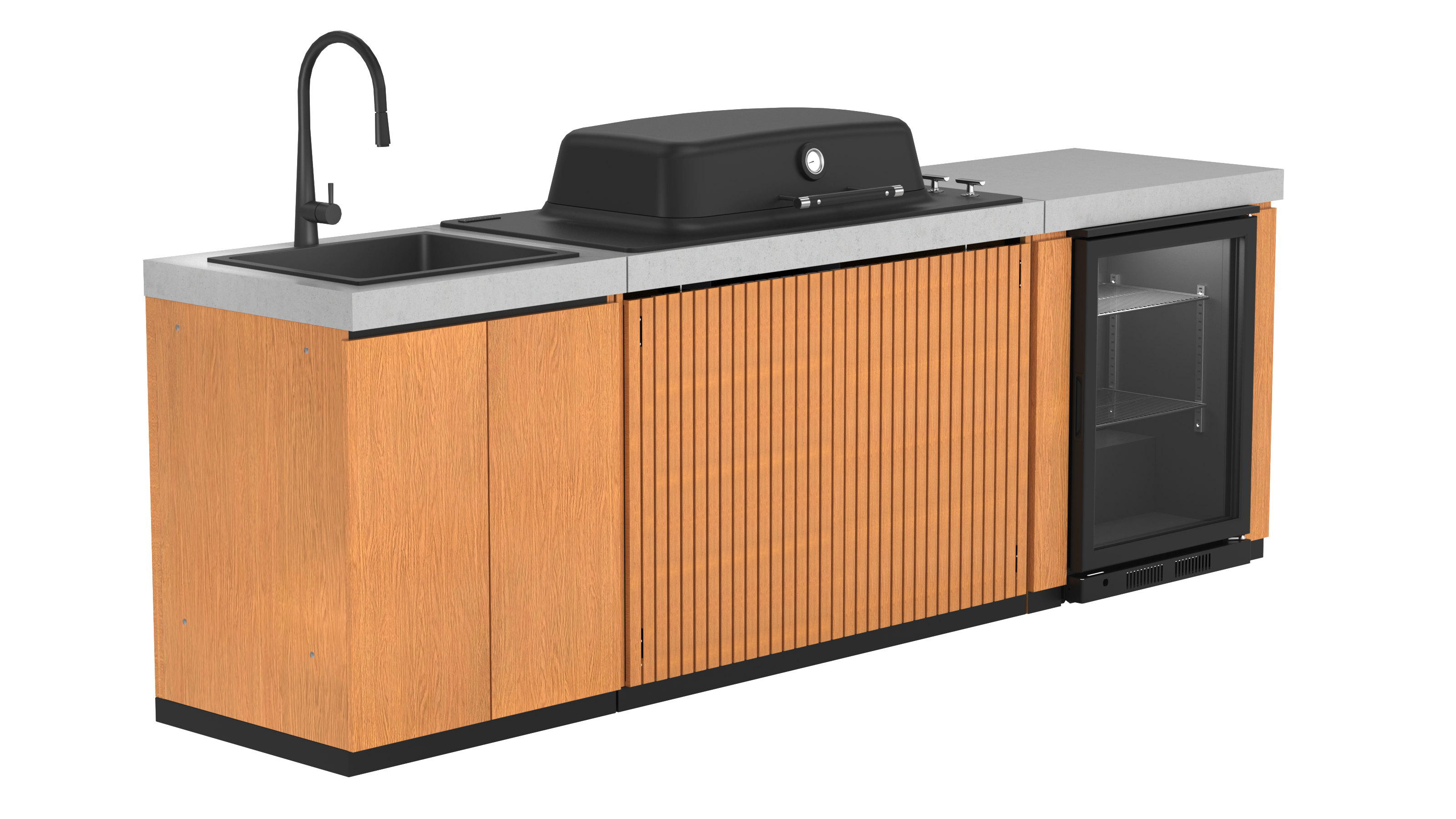 Everdure Seabreeze Outdoor Kitchen with 3 Burner BBQ, Sink & Beverage Cooler (Timber Look)