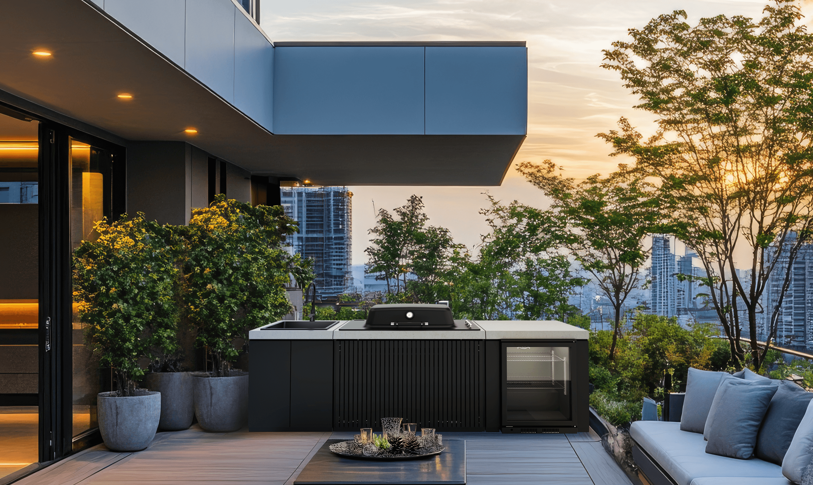 Everdure Seabreeze Outdoor Kitchen with 3 Burner BBQ, Sink & Beverage Cooler (Black)