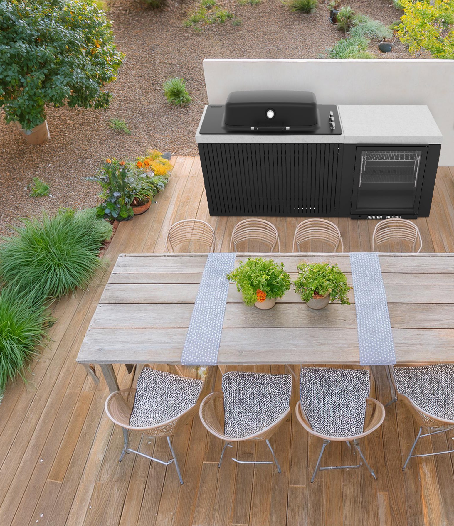 Everdure Seabreeze Outdoor Kitchen with Furnace Built In BBQ & Single Door Beverage Cooler (Black)