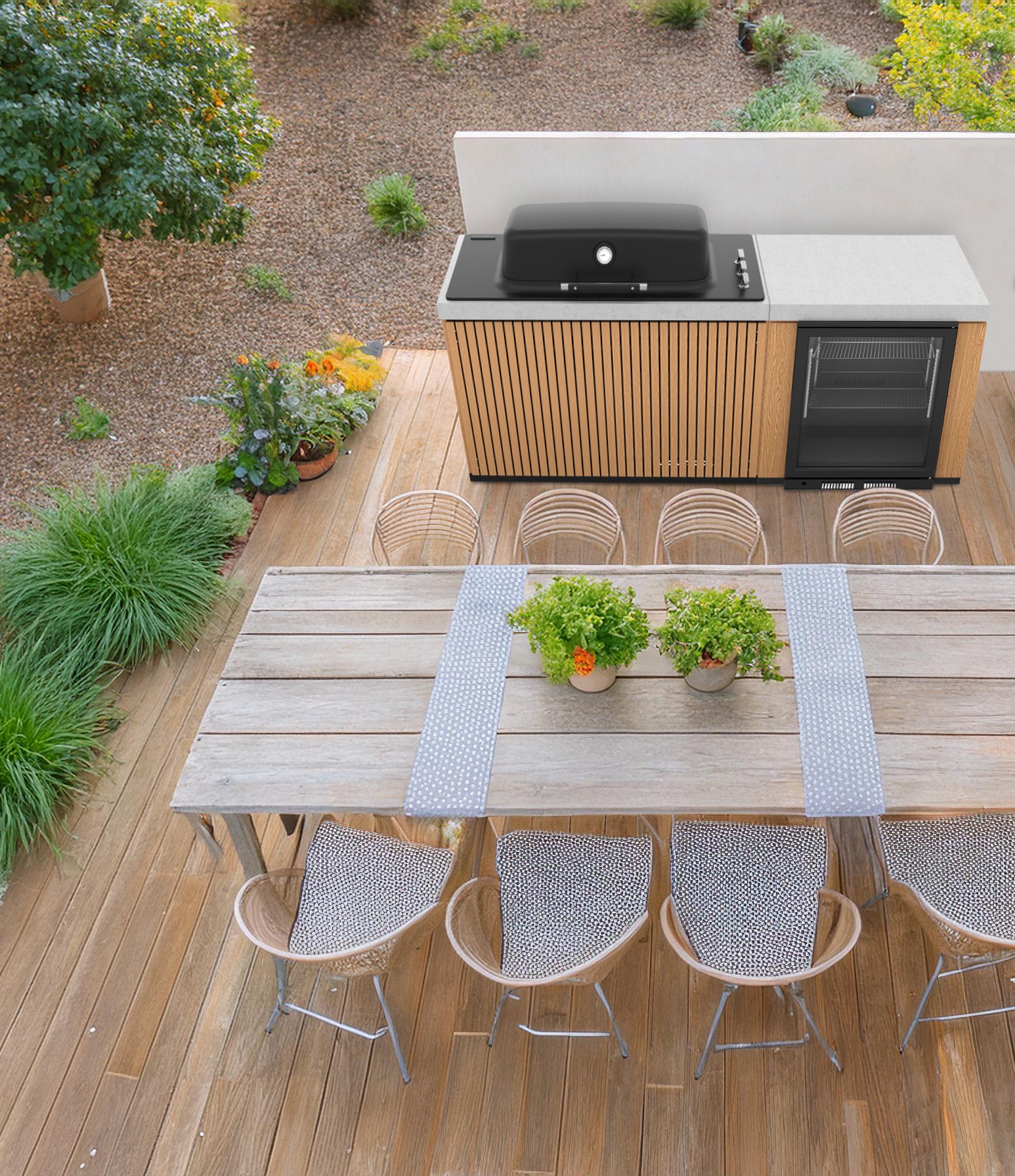 Everdure Seabreeze Outdoor Kitchen with Furnace Built In BBQ & Single Door Beverage Cooler (Timber Look)