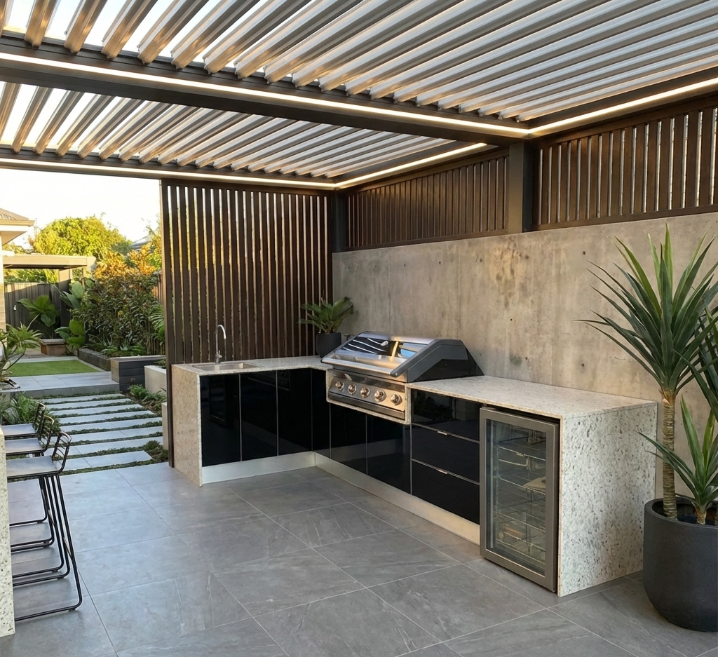 Weatherproof Outdoor Kitchen L Shaped to Suit Beefeater 5 Burner - 1540MM x 3285MM