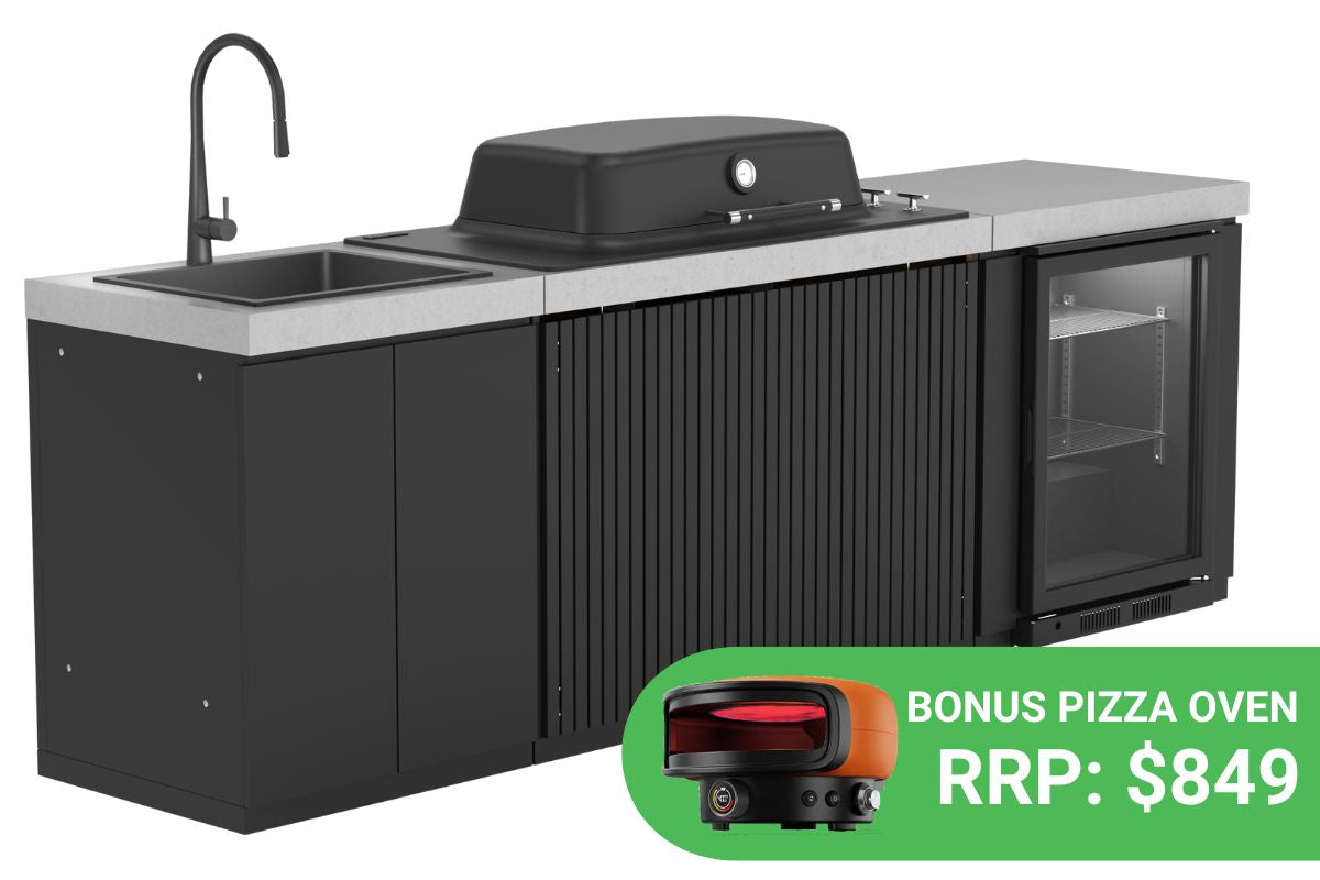 Everdure Seabreeze Outdoor Kitchen with 3 Burner BBQ, Sink & Beverage Cooler (Black)