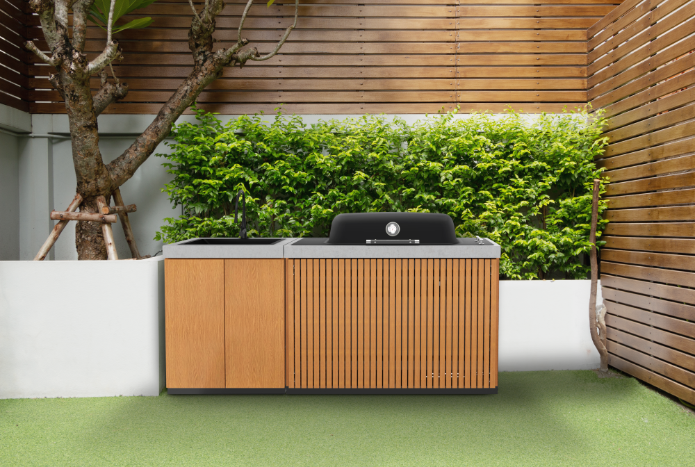 Everdure Seabreeze Outdoor Kitchen with Furnace Built In BBQ & Sink (Timber Look)