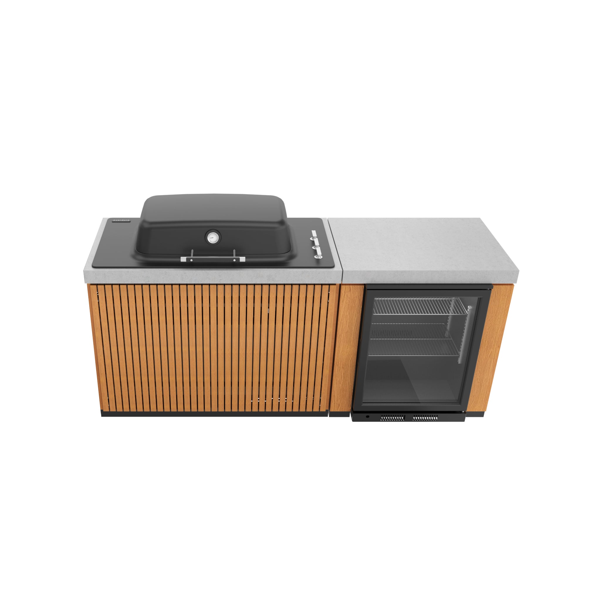 Everdure Seabreeze Outdoor Kitchen with Furnace Built In BBQ & Single Door Beverage Cooler (Timber Look)