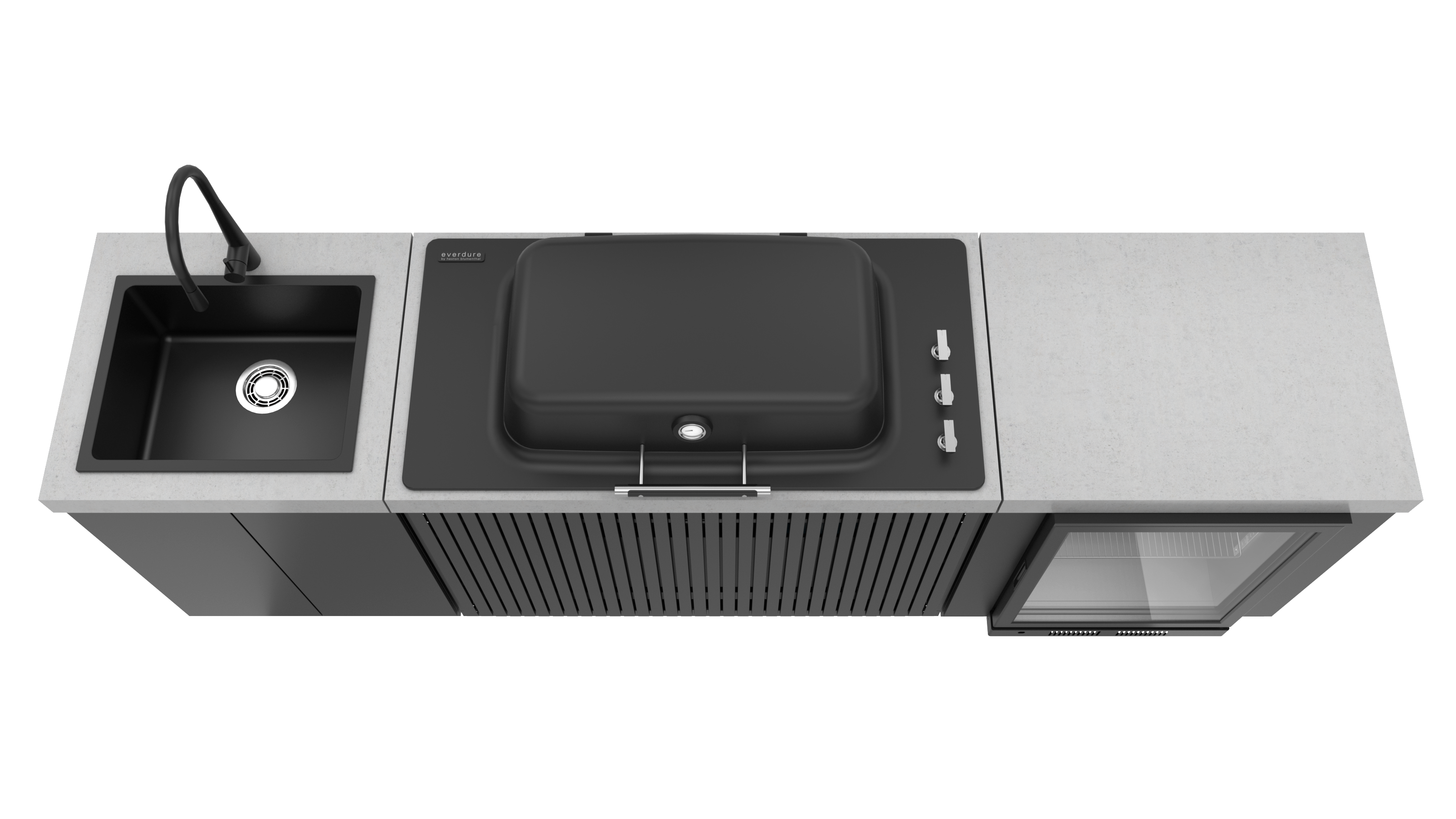Everdure Seabreeze Outdoor Kitchen with 3 Burner BBQ, Sink & Beverage Cooler (Black)