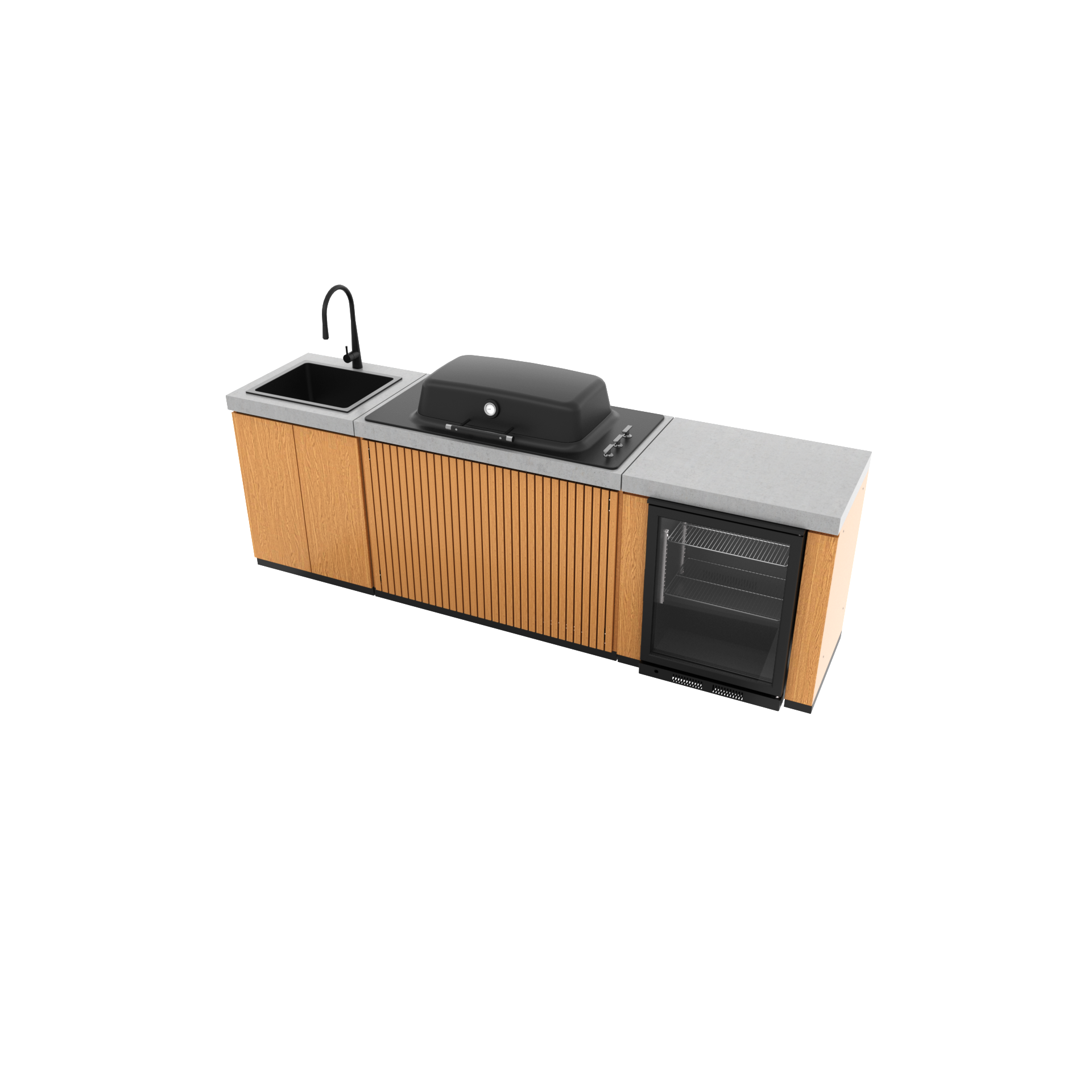 Everdure Seabreeze Outdoor Kitchen with 3 Burner BBQ, Sink & Beverage Cooler (Timber Look)