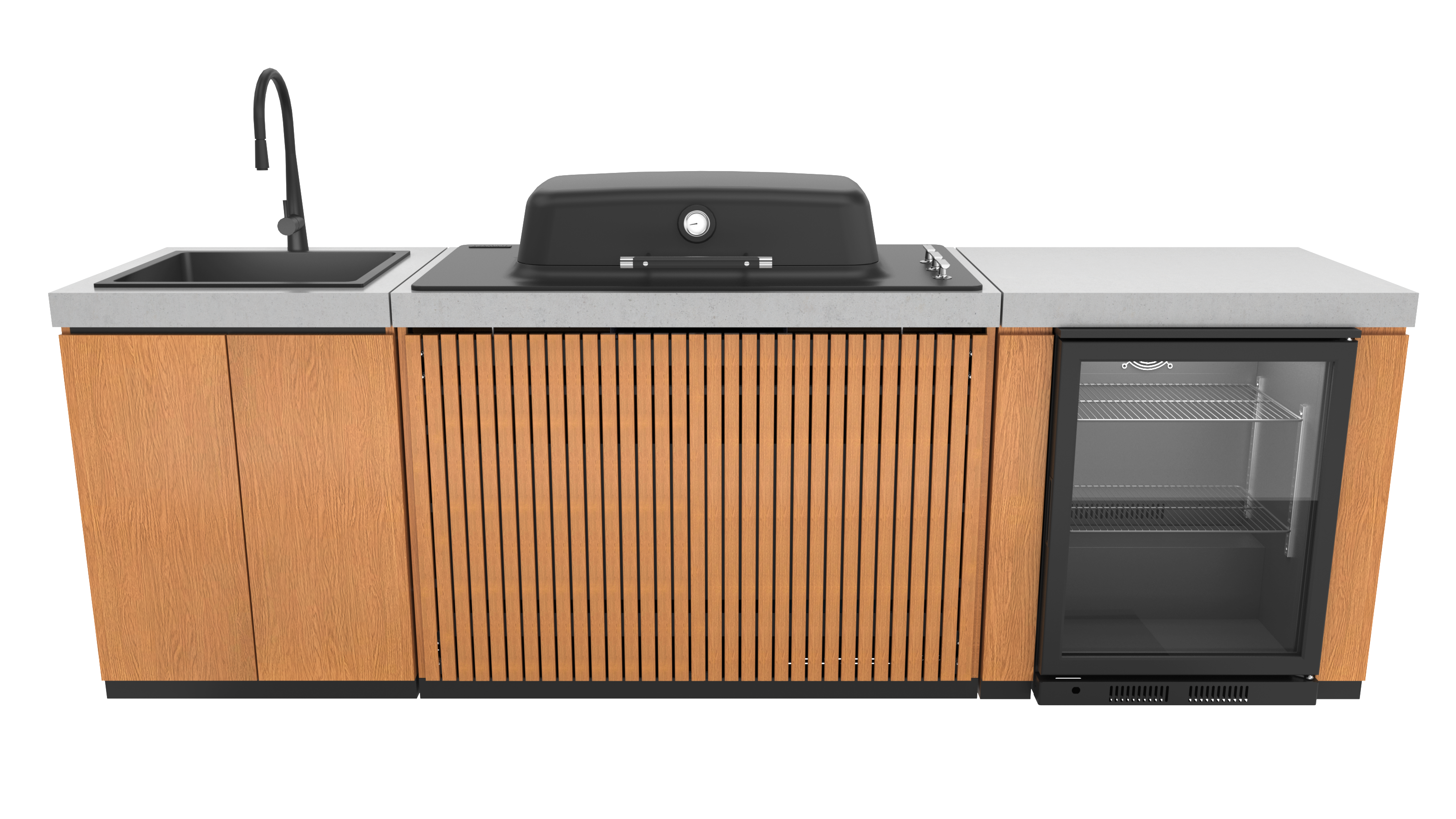 Everdure Seabreeze Outdoor Kitchen with 3 Burner BBQ, Sink & Beverage Cooler (Timber Look)