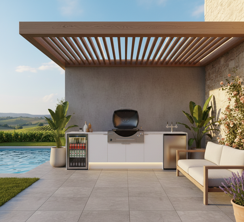 Weatherproof Outdoor Kitchen to Suit Weber Family Q & Kegerator - 3150MM