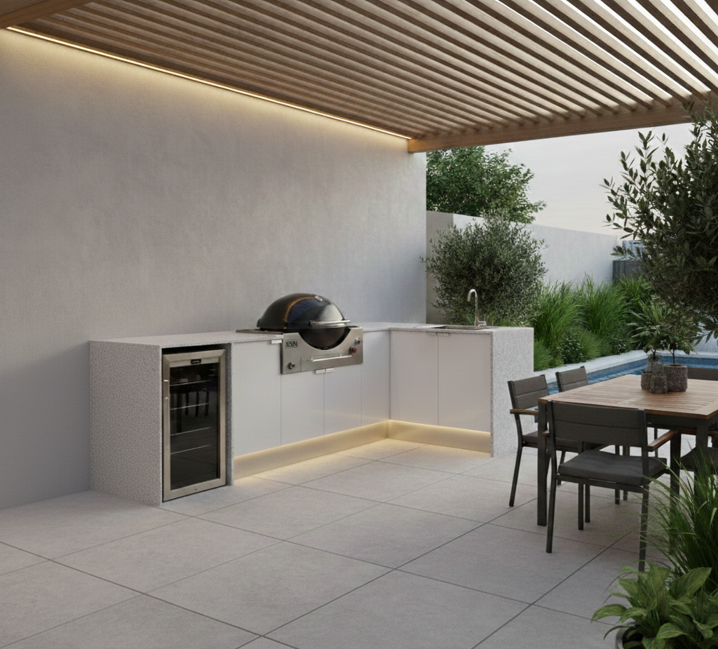 Weatherproof Outdoor Kitchen L Shaped Suit to Weber Family Q - 2930MM x 1840MM